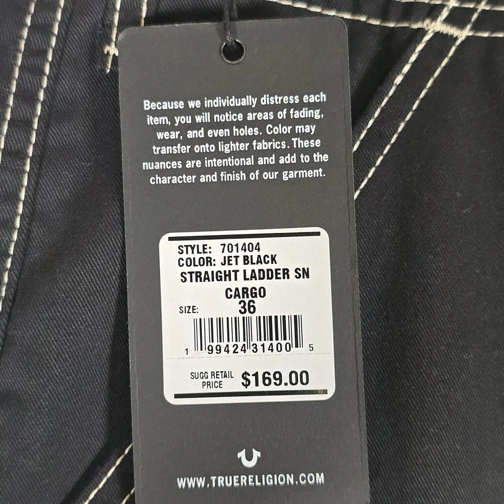 True Religion Mens Straight Ladder SN Cargo Pants Jet Black 701404 Size 36